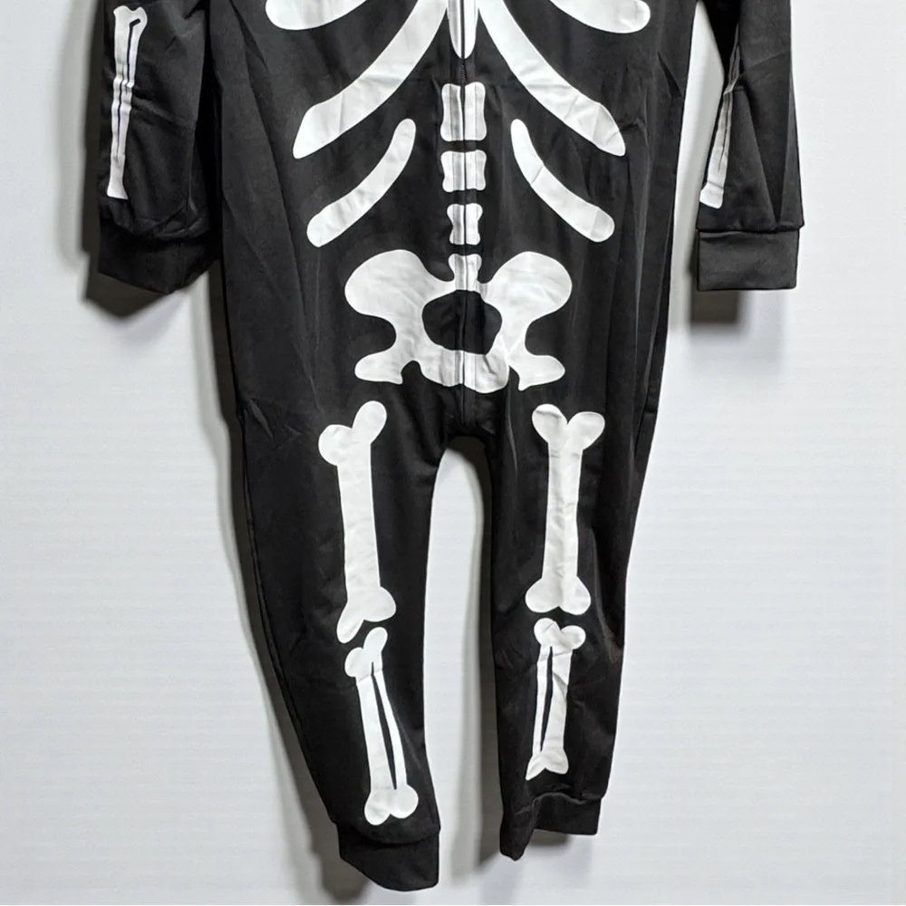Kids Skeleton Costume Jumpsuit 8T Hooded Halloween Black White One Piece NWOT